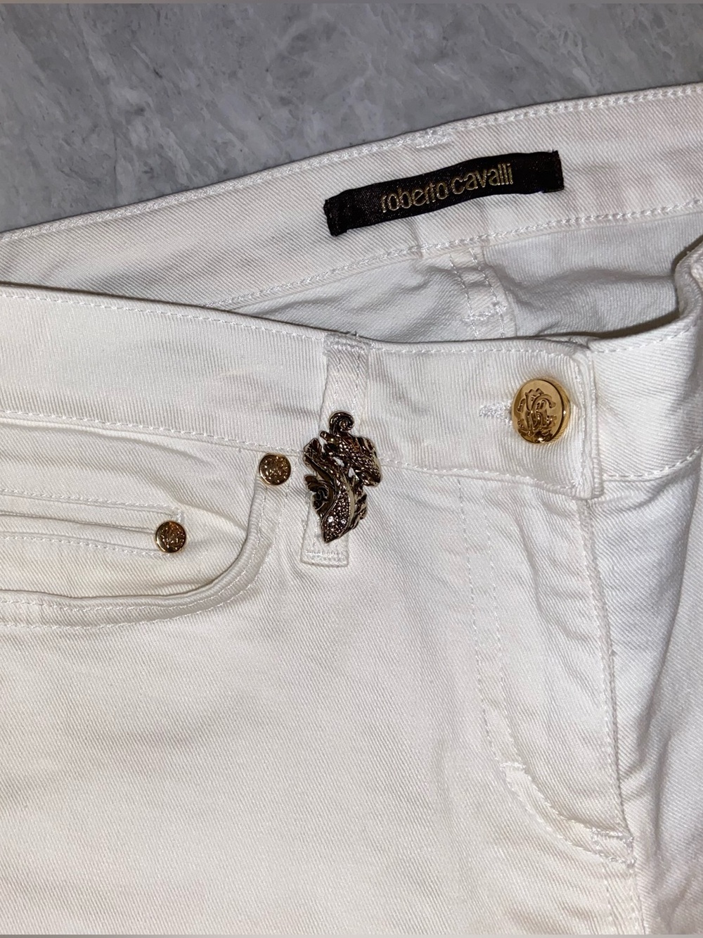 Roberto Cavalli Vintage White Dragon Charm Jeans